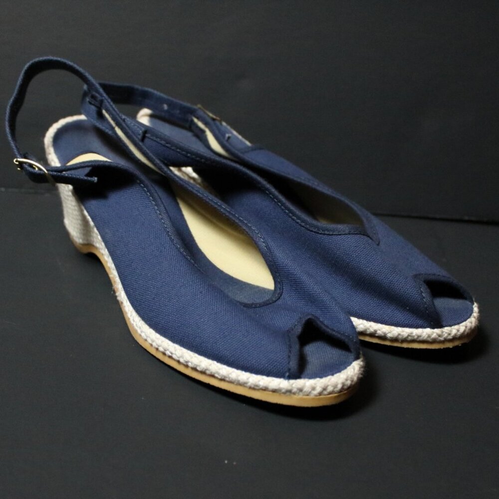Vintage Navy Peep Toe Espadrilles 7.5